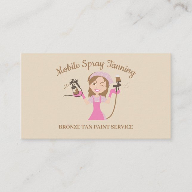 Cartoon Spray Body Paint Lady Mobile Tanning Business Card (Front)