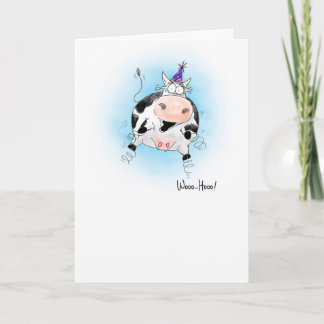 Cartoon Springy Cow Woo-Hoo Birthday Card