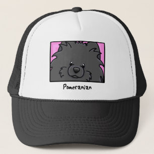 Cartoon Square Black Pomeranian Trucker Hat