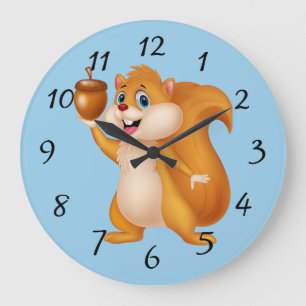 Cartoon Squirrel with Acorn Large Clock