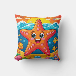 Cartoon Starfish Underwater for Kids Room Decor Cushion