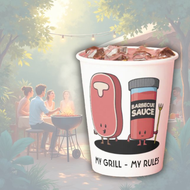 Cartoon Steak & Sauce Custom BBQ Chef  Paper Cups (Creator Uploaded)