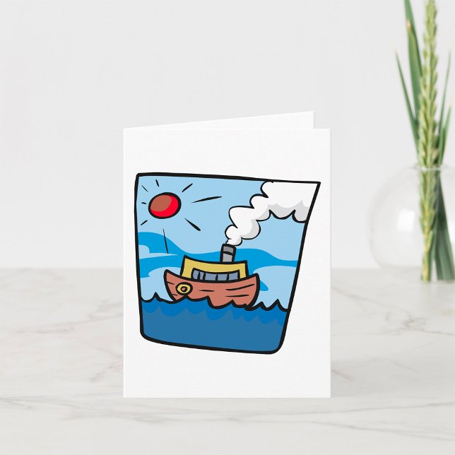 Cartoon Steamship on Ocean Waves Nautical Art  Card (Creator Uploaded)