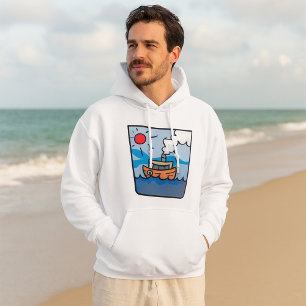 Cartoon Steamship on Ocean Waves Nautical Art  Hoodie