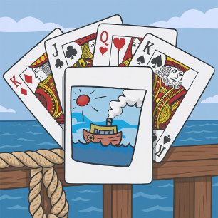 Cartoon Steamship on Ocean Waves Nautical Art  Playing Cards