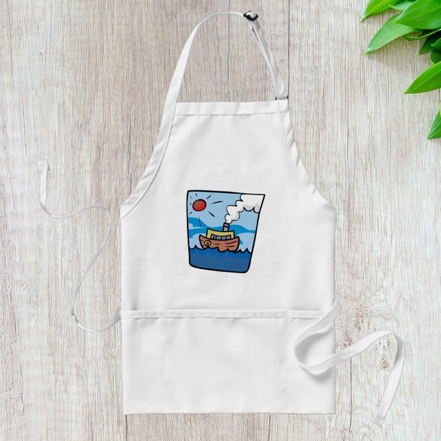 Cartoon Steamship on Ocean Waves Nautical Art  Standard Apron (Creator Uploaded)