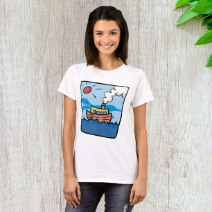 Cartoon Steamship on Ocean Waves Nautical Art  T-Shirt