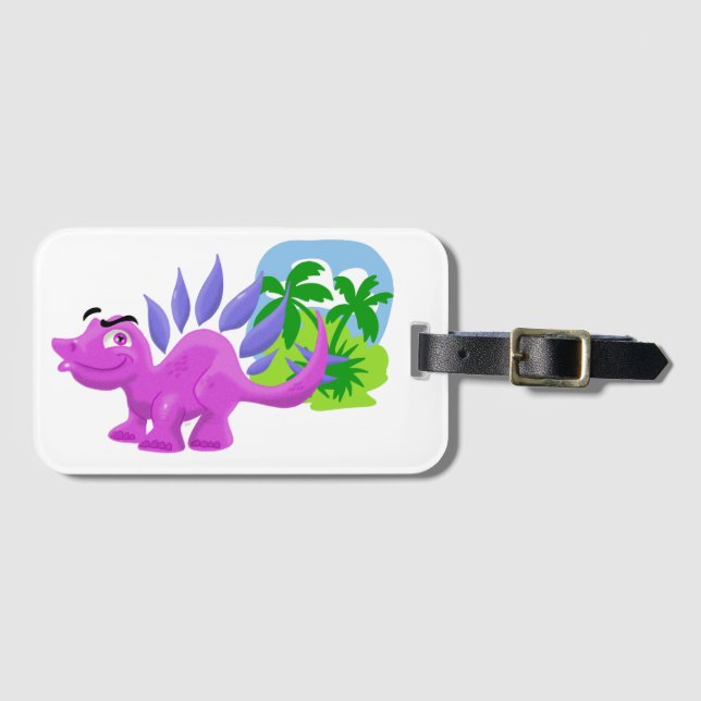 Cartoon Stegosaurus Luggage Tag (Front Horizontal)
