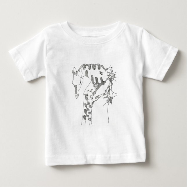 Cartoon stick figure giraffe mom and son T-shirts (Front)
