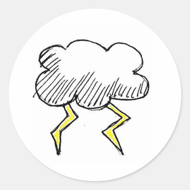 Cartoon Storm Cloud Rainy Day Design Classic Round Sticker (Front)