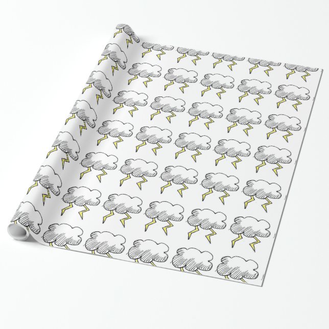 Cartoon Storm Cloud Rainy Day Design Wrapping Paper (Unrolled)