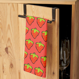 Cartoon Strawberries Red Pattern Tea Towel