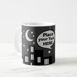 Cartoon style black and white vintage retro coffee mug