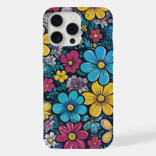 cartoon style cmyk mini flowers iPhone 15 pro max case