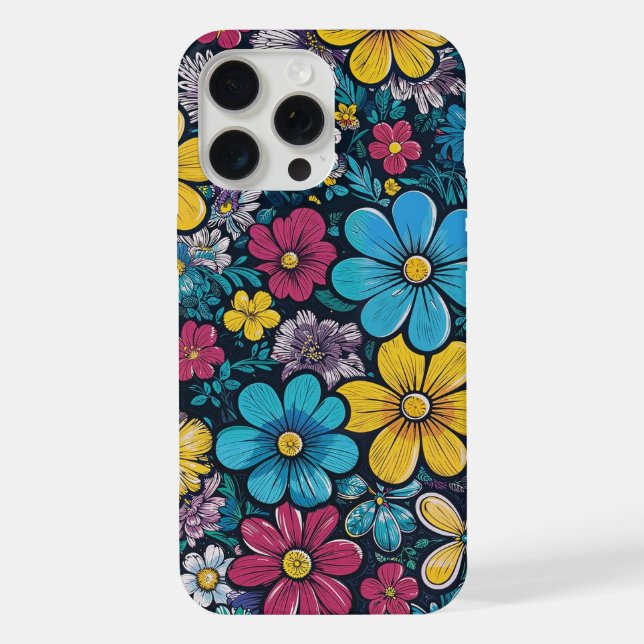cartoon style cmyk mini flowers iPhone case (Back)
