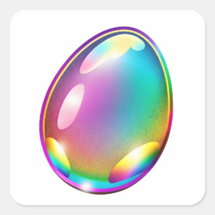Cartoon Style Colorful Easter Holographic Egg  Square Sticker