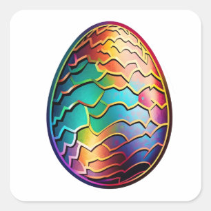 Cartoon Style Colourful Easter Holographic Egg  Square Sticker