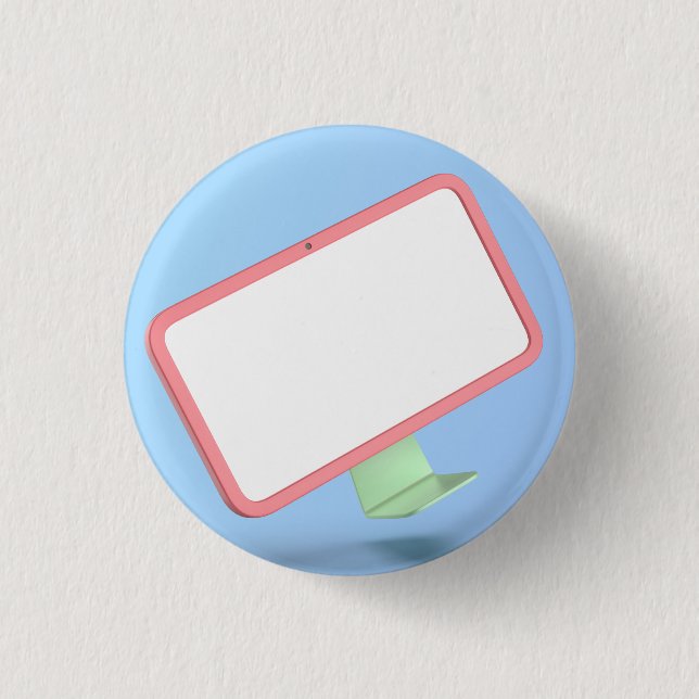 Cartoon style computer monitor 3 cm round badge (Front)