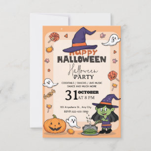 Cartoon-Style Halloween Party Invitation –Editable