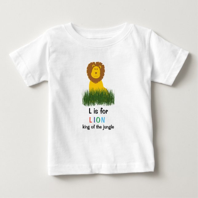 Cartoon Style L is for Lion Alphabet Baby T-Shirt (Front)