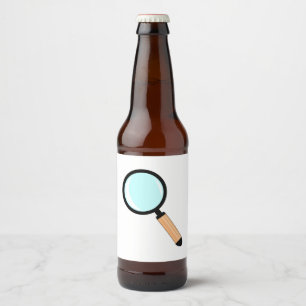 Cartoon Style Magnifying Glass Beer Bottle Label