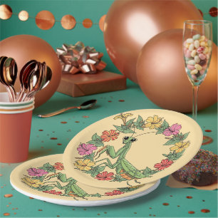 Cartoon Style Mantis With Mirabilis Paper Plate