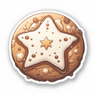 Cartoon Style Round Christmas Cookie With A Star