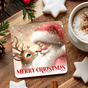 Cartoon Style Santa and Rudolph Holiday Coasters