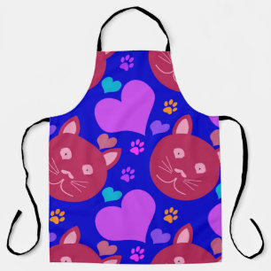 Cartoon style seamless wallpaper with cat face and apron