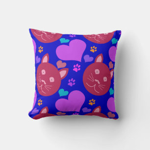 Cartoon style seamless wallpaper with cat face and cushion