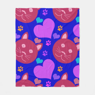 Cartoon style seamless wallpaper with cat face and fleece blanket