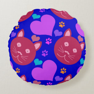 Cartoon style seamless wallpaper with cat face and round cushion
