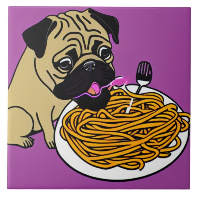 Cartoon Style Spaghetti Pug 2 Ceramic Tile (Front)