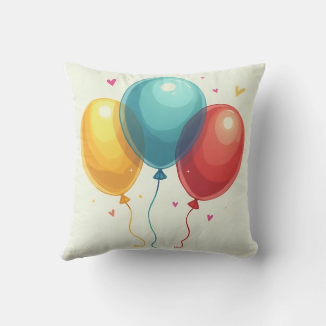 Cartoon-style yellow, blue, and red balloons cushion (Back)