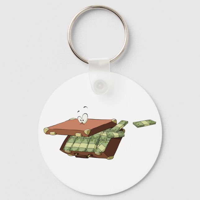 Cartoon Suitcase Full of Money Cash Bundles Key Ring (Front)