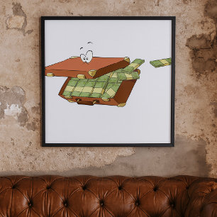 Cartoon Suitcase Full of Money Cash Bundles Poster