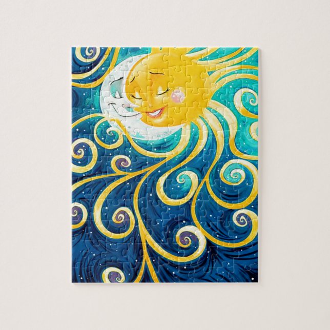 cartoon sun and moon love peace jigsaw puzzle (Vertical)
