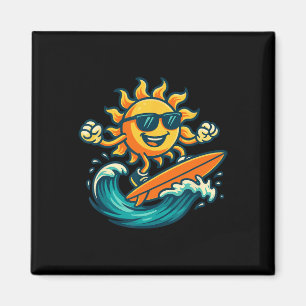 Cartoon Sun Surfing Summer Beach Wave Art Magnet