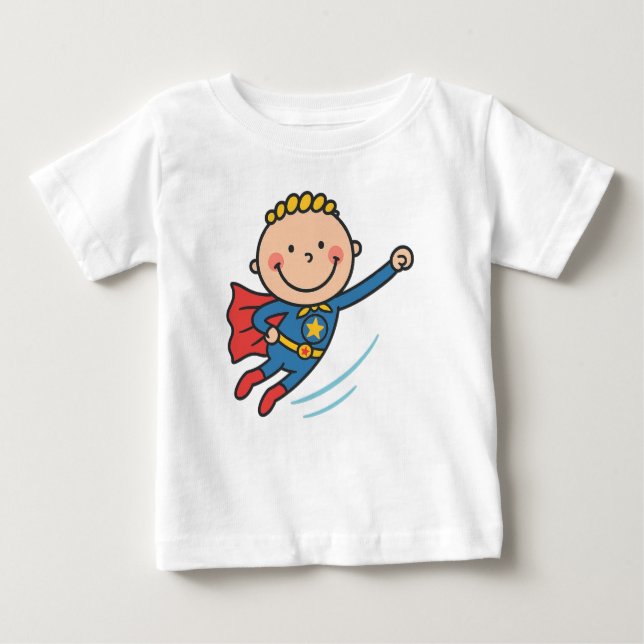 Cartoon Superhero Boy Flying Kids T-Shirt (Front)