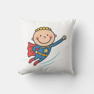 Cartoon Superhero Boy Flying Kids T-Shirt Cushion