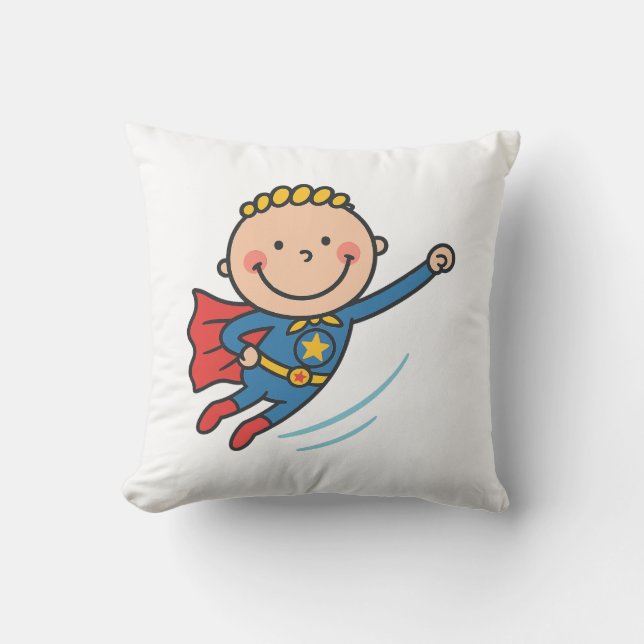 Cartoon Superhero Boy Flying Kids T-Shirt Cushion (Front)