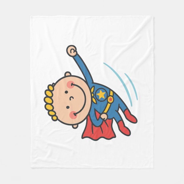 Cartoon Superhero Boy Flying Kids T-Shirt Fleece Blanket (Front)