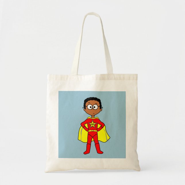 Cartoon Superhero Boy Red Suit Standing Proud Tote (Front)