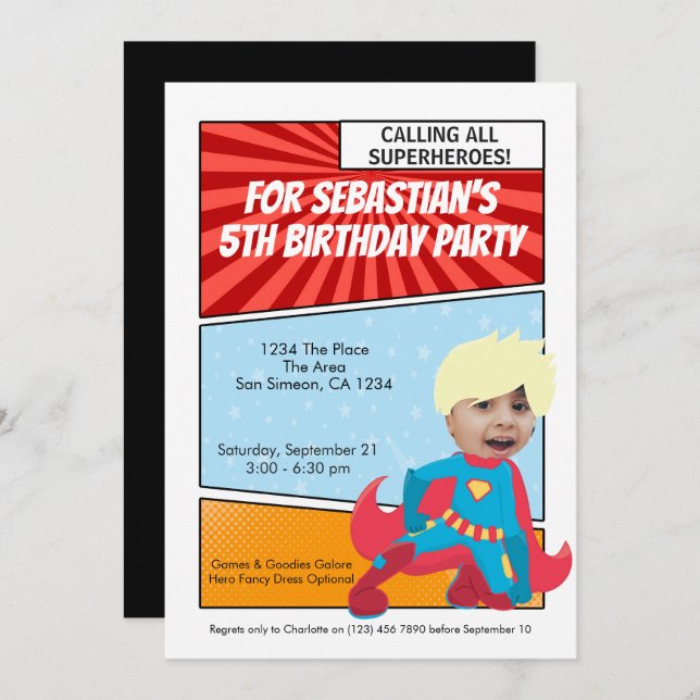 Cartoon Superhero Comic Birthday Party (blonde) Invitation (Front/Back)