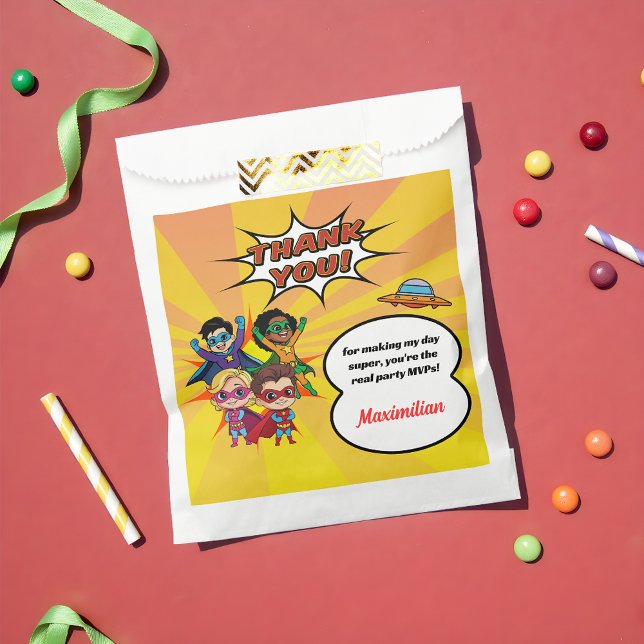 Cartoon Superhero Comic Book Boy's Party Thank You Favour Bag (Creator Uploaded)