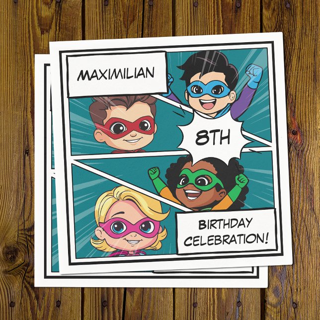 Cartoon Superhero Comic Book Cute Birthday Party Napkin (Creator Uploaded)