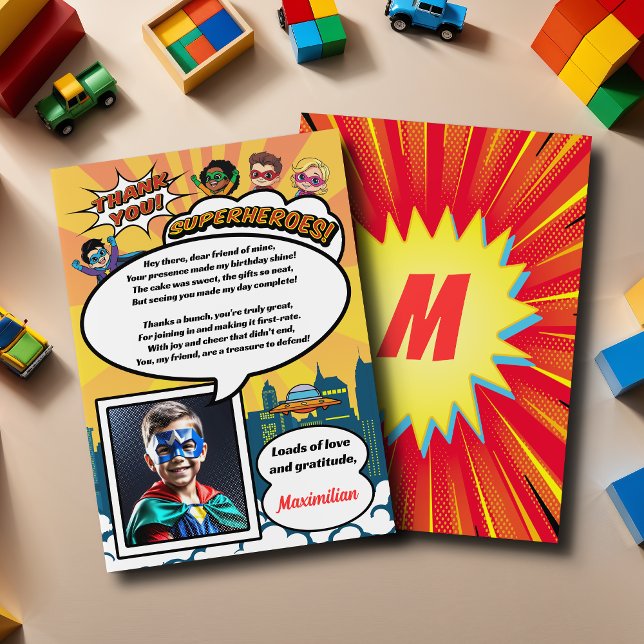 Cartoon Superhero Comic Book Photo Thank You Card (Creator Uploaded)