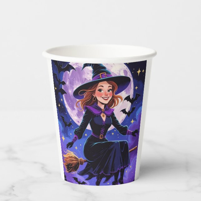 Cartoon Sweet Witch Themed Paper Cups (Front)