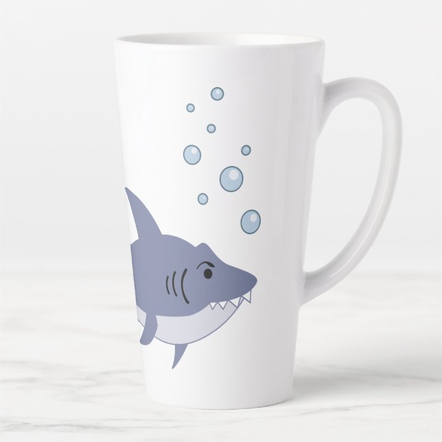 Cartoon Swimming Shark with Name Latte Mug (Right)