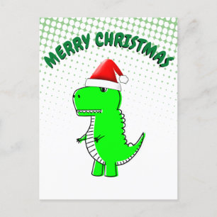 Cartoon T Rex Cute Dino Santas Christmas Hat Holiday Postcard